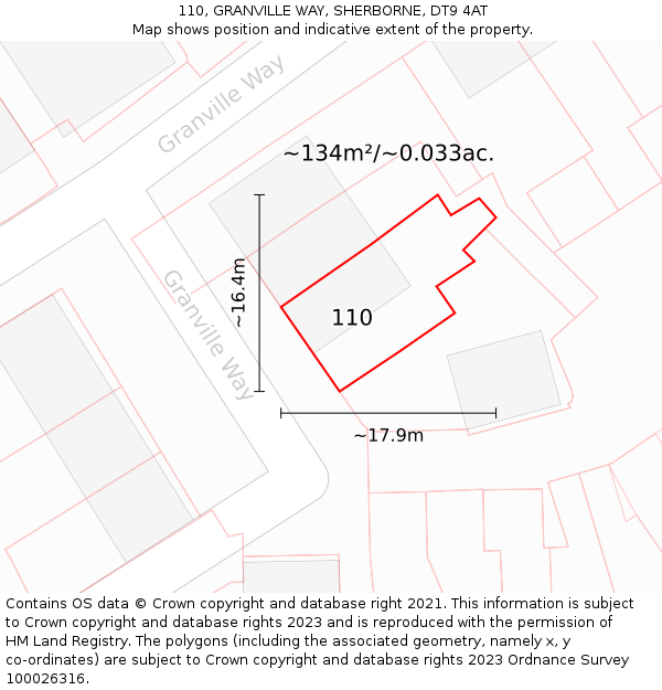 110, GRANVILLE WAY, SHERBORNE, DT9 4AT: Plot and title map