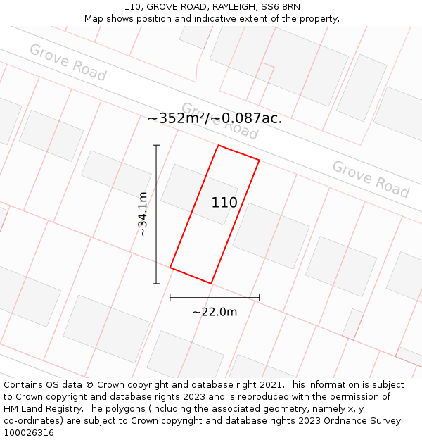 110, GROVE ROAD, RAYLEIGH, SS6 8RN: Plot and title map