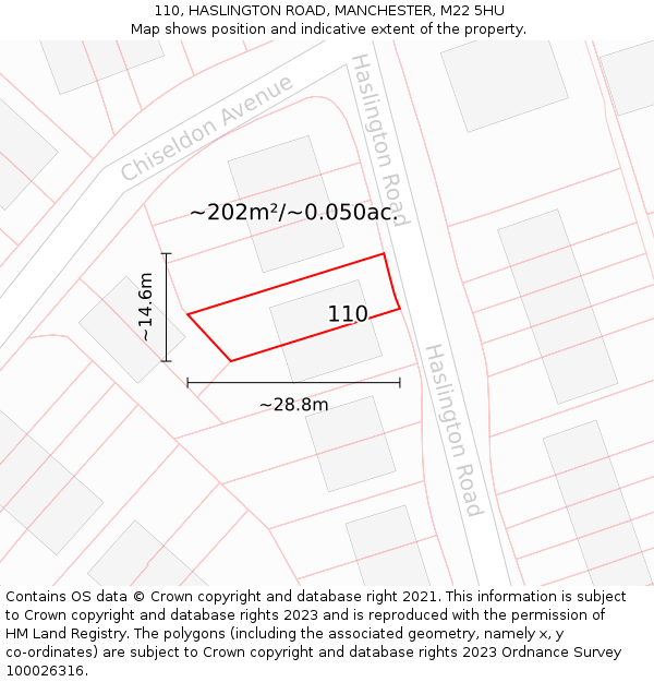 110, HASLINGTON ROAD, MANCHESTER, M22 5HU: Plot and title map