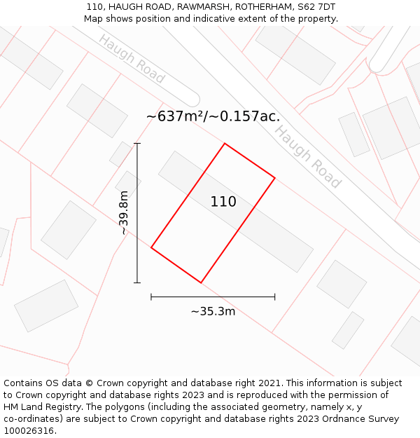 110, HAUGH ROAD, RAWMARSH, ROTHERHAM, S62 7DT: Plot and title map