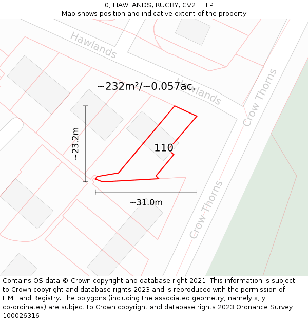 110, HAWLANDS, RUGBY, CV21 1LP: Plot and title map