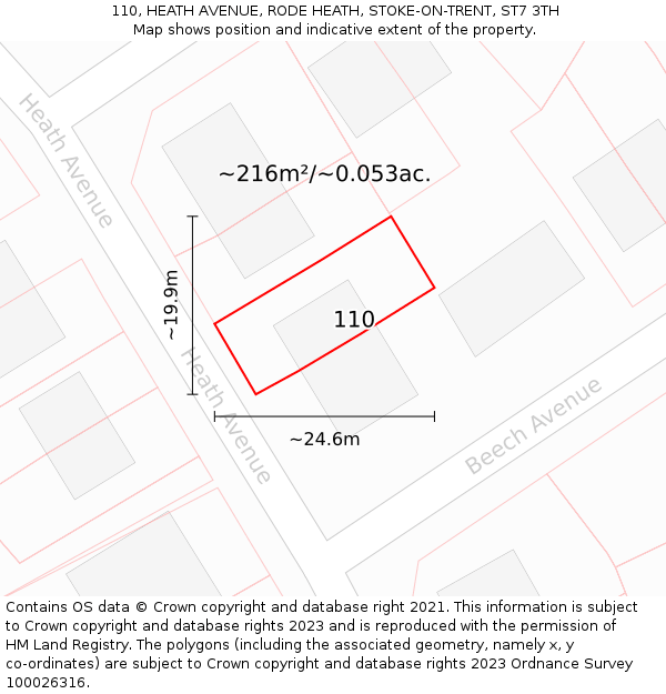 110, HEATH AVENUE, RODE HEATH, STOKE-ON-TRENT, ST7 3TH: Plot and title map