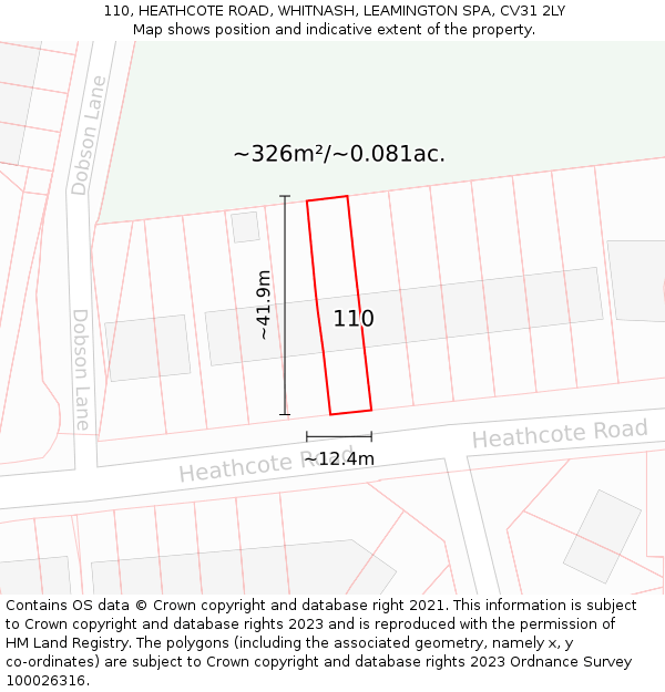 110, HEATHCOTE ROAD, WHITNASH, LEAMINGTON SPA, CV31 2LY: Plot and title map