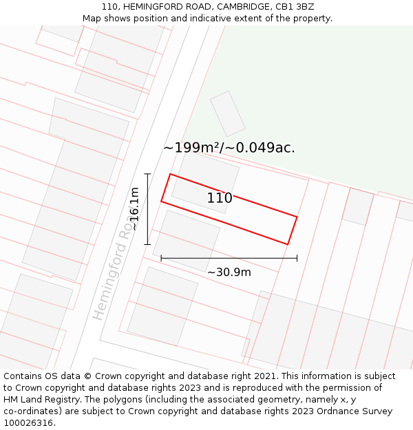 110, HEMINGFORD ROAD, CAMBRIDGE, CB1 3BZ: Plot and title map