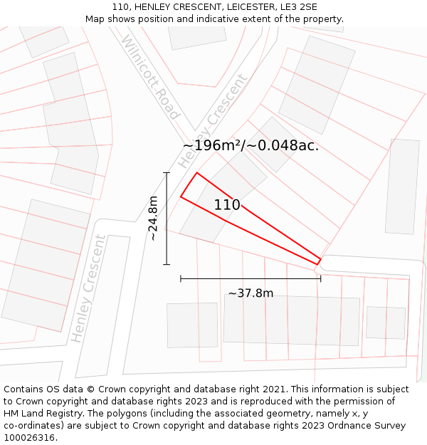 110, HENLEY CRESCENT, LEICESTER, LE3 2SE: Plot and title map