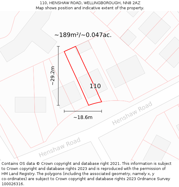 110, HENSHAW ROAD, WELLINGBOROUGH, NN8 2AZ: Plot and title map