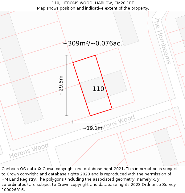 110, HERONS WOOD, HARLOW, CM20 1RT: Plot and title map