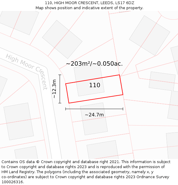 110, HIGH MOOR CRESCENT, LEEDS, LS17 6DZ: Plot and title map