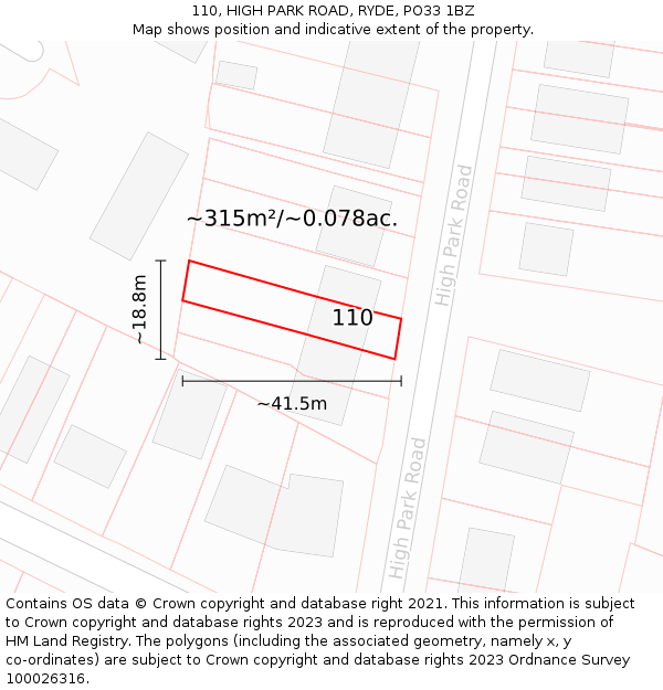 110, HIGH PARK ROAD, RYDE, PO33 1BZ: Plot and title map