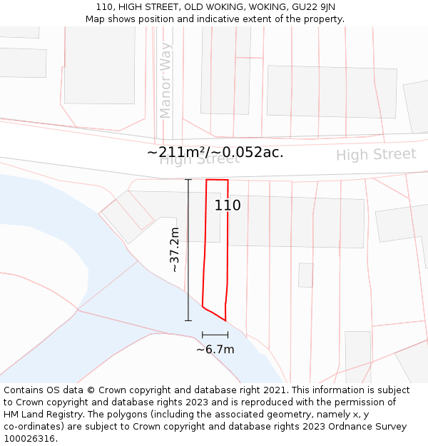 110, HIGH STREET, OLD WOKING, WOKING, GU22 9JN: Plot and title map