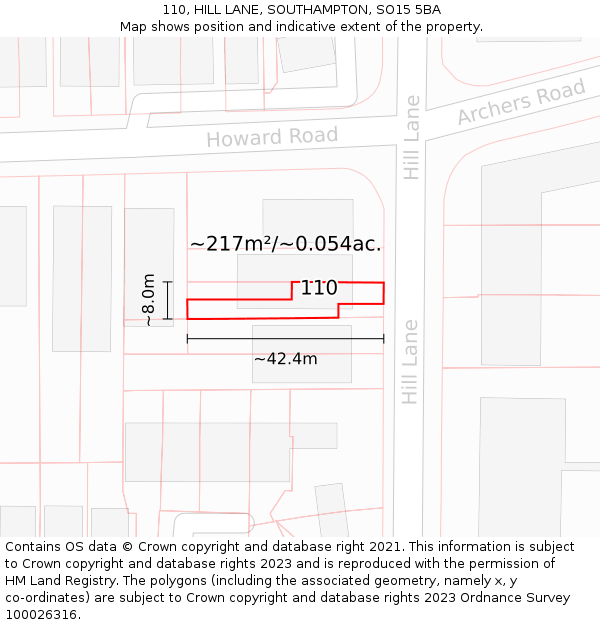 110, HILL LANE, SOUTHAMPTON, SO15 5BA: Plot and title map