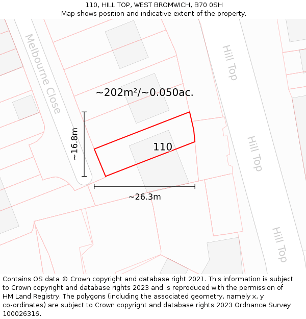 110, HILL TOP, WEST BROMWICH, B70 0SH: Plot and title map