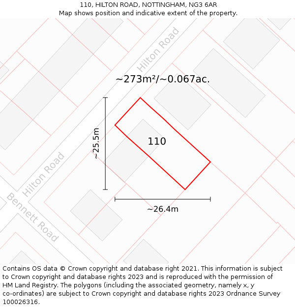 110, HILTON ROAD, NOTTINGHAM, NG3 6AR: Plot and title map