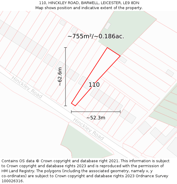 110, HINCKLEY ROAD, BARWELL, LEICESTER, LE9 8DN: Plot and title map