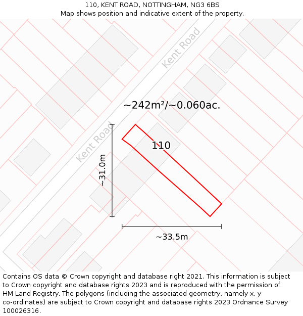 110, KENT ROAD, NOTTINGHAM, NG3 6BS: Plot and title map