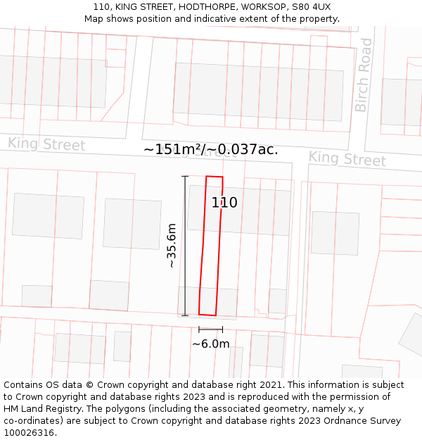 110, KING STREET, HODTHORPE, WORKSOP, S80 4UX: Plot and title map