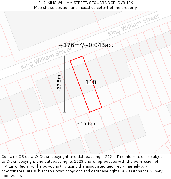 110, KING WILLIAM STREET, STOURBRIDGE, DY8 4EX: Plot and title map