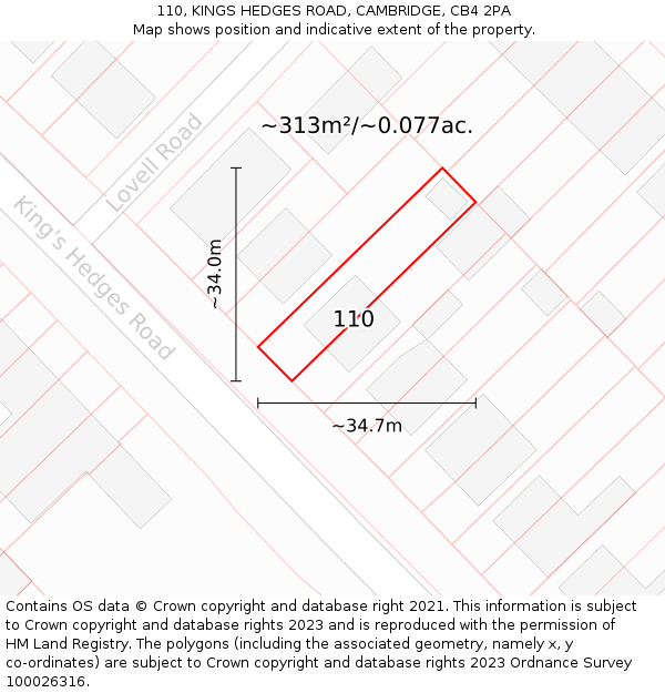 110, KINGS HEDGES ROAD, CAMBRIDGE, CB4 2PA: Plot and title map