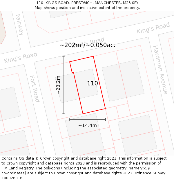 110, KINGS ROAD, PRESTWICH, MANCHESTER, M25 0FY: Plot and title map