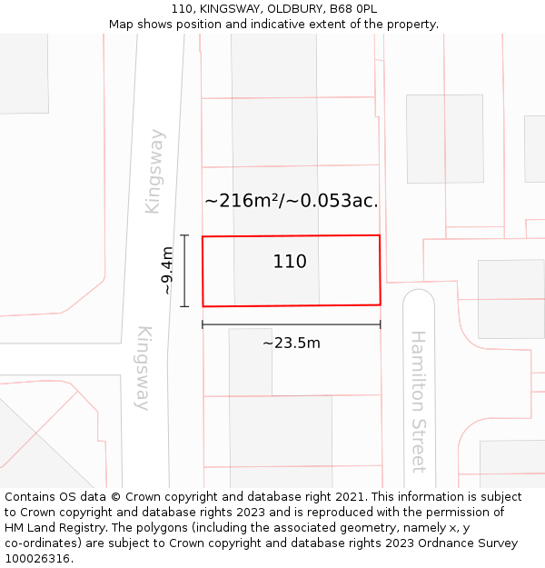 110, KINGSWAY, OLDBURY, B68 0PL: Plot and title map