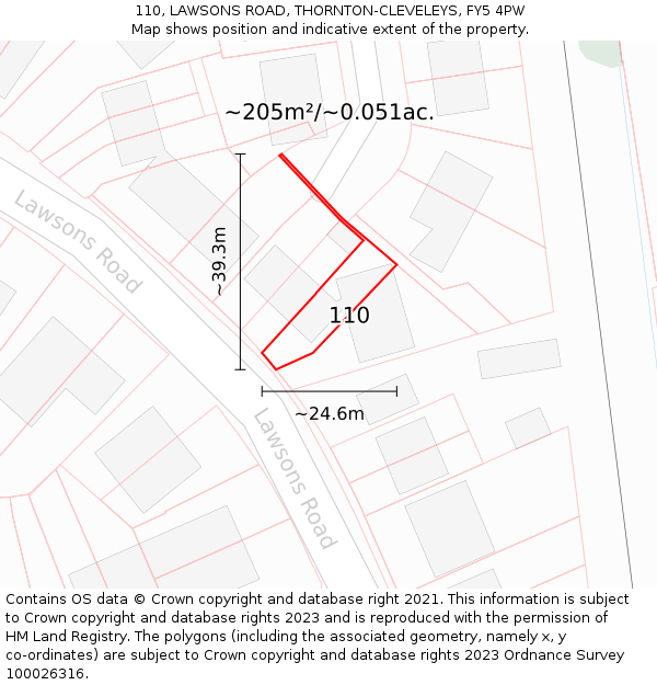 110, LAWSONS ROAD, THORNTON-CLEVELEYS, FY5 4PW: Plot and title map