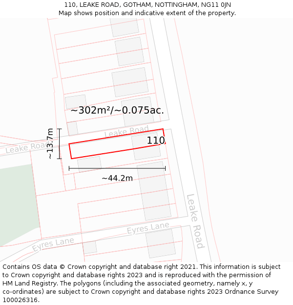 110, LEAKE ROAD, GOTHAM, NOTTINGHAM, NG11 0JN: Plot and title map