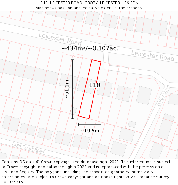 110, LEICESTER ROAD, GROBY, LEICESTER, LE6 0DN: Plot and title map