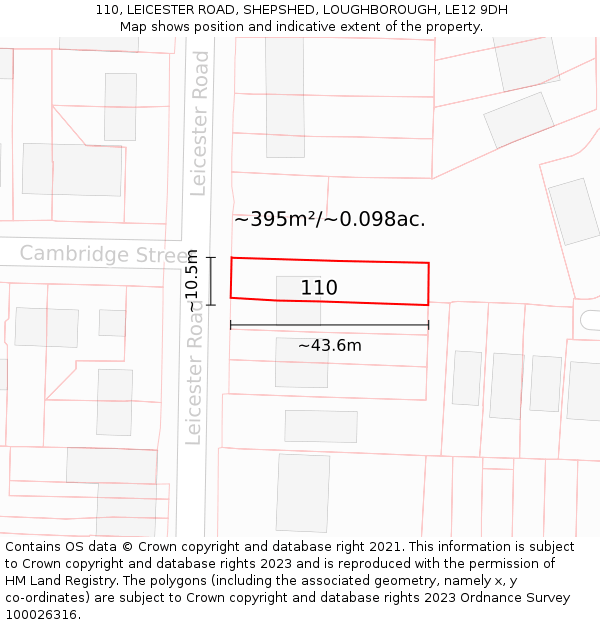 110, LEICESTER ROAD, SHEPSHED, LOUGHBOROUGH, LE12 9DH: Plot and title map