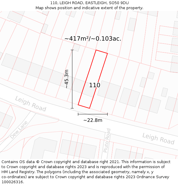 110, LEIGH ROAD, EASTLEIGH, SO50 9DU: Plot and title map