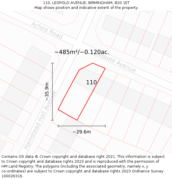 110, LEOPOLD AVENUE, BIRMINGHAM, B20 1ET: Plot and title map