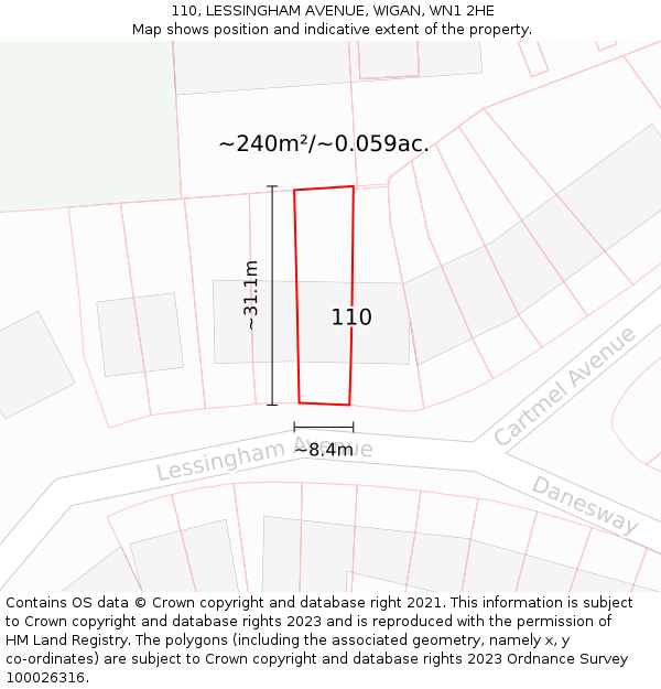 110, LESSINGHAM AVENUE, WIGAN, WN1 2HE: Plot and title map