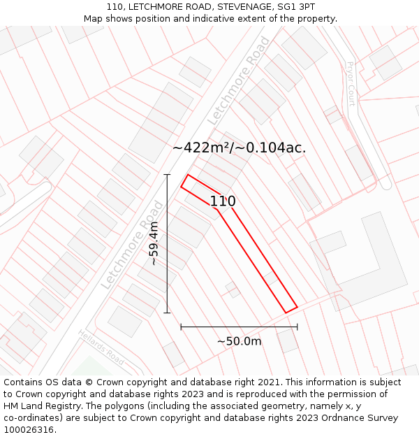 110, LETCHMORE ROAD, STEVENAGE, SG1 3PT: Plot and title map