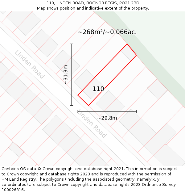 110, LINDEN ROAD, BOGNOR REGIS, PO21 2BD: Plot and title map