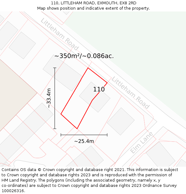 110, LITTLEHAM ROAD, EXMOUTH, EX8 2RD: Plot and title map