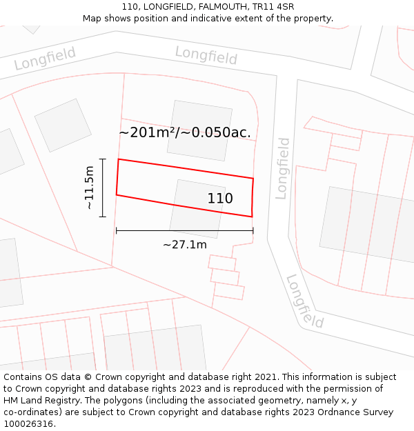 110, LONGFIELD, FALMOUTH, TR11 4SR: Plot and title map