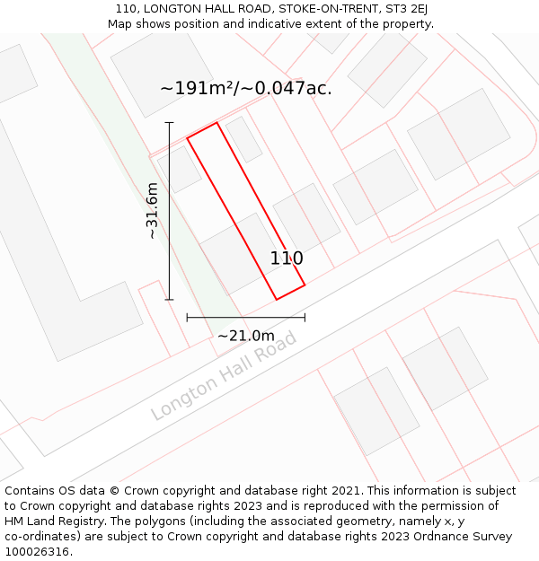 110, LONGTON HALL ROAD, STOKE-ON-TRENT, ST3 2EJ: Plot and title map