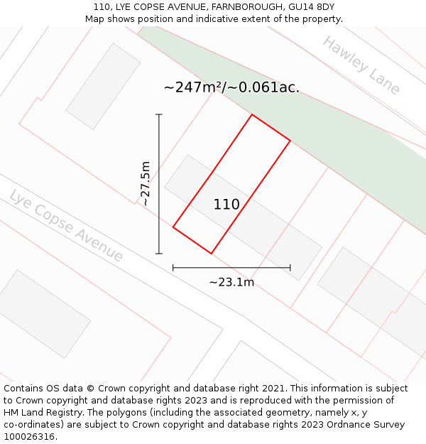 110, LYE COPSE AVENUE, FARNBOROUGH, GU14 8DY: Plot and title map