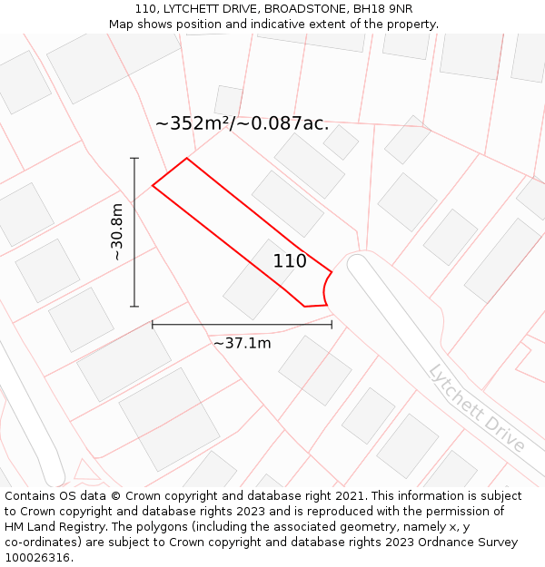 110, LYTCHETT DRIVE, BROADSTONE, BH18 9NR: Plot and title map