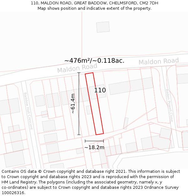 110, MALDON ROAD, GREAT BADDOW, CHELMSFORD, CM2 7DH: Plot and title map