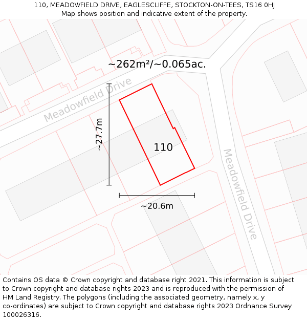 110, MEADOWFIELD DRIVE, EAGLESCLIFFE, STOCKTON-ON-TEES, TS16 0HJ: Plot and title map