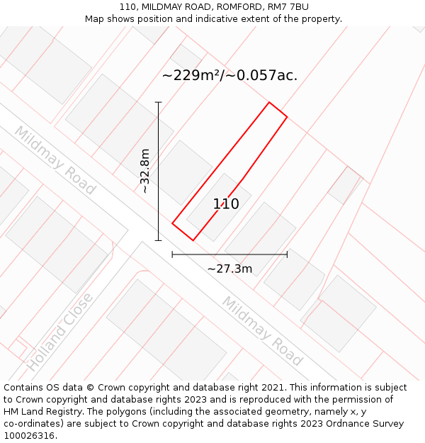 110, MILDMAY ROAD, ROMFORD, RM7 7BU: Plot and title map