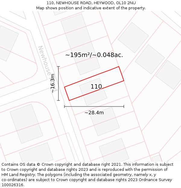 110, NEWHOUSE ROAD, HEYWOOD, OL10 2NU: Plot and title map