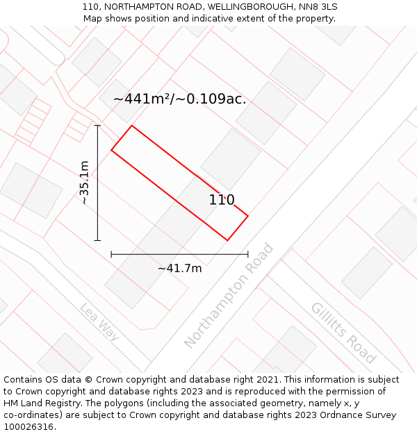 110, NORTHAMPTON ROAD, WELLINGBOROUGH, NN8 3LS: Plot and title map