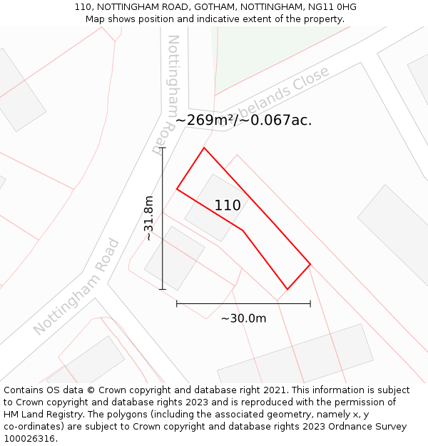 110, NOTTINGHAM ROAD, GOTHAM, NOTTINGHAM, NG11 0HG: Plot and title map