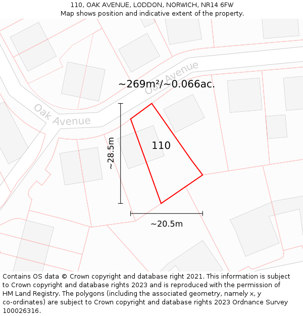 110, OAK AVENUE, LODDON, NORWICH, NR14 6FW: Plot and title map