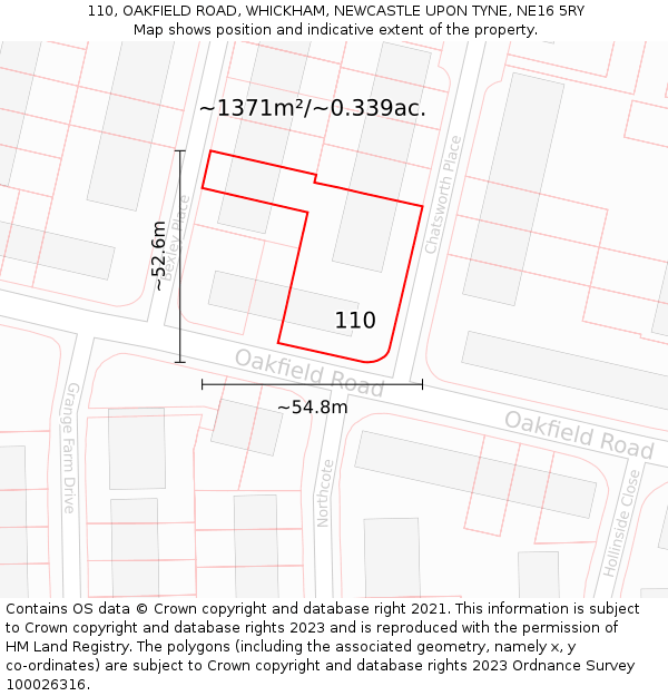 110, OAKFIELD ROAD, WHICKHAM, NEWCASTLE UPON TYNE, NE16 5RY: Plot and title map