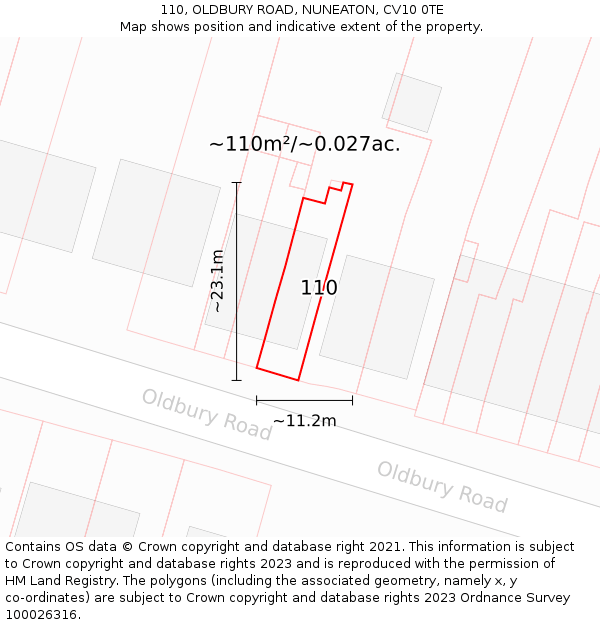 110, OLDBURY ROAD, NUNEATON, CV10 0TE: Plot and title map