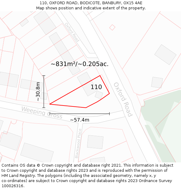 110, OXFORD ROAD, BODICOTE, BANBURY, OX15 4AE: Plot and title map