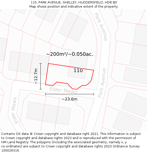 110, PARK AVENUE, SHELLEY, HUDDERSFIELD, HD8 8JY: Plot and title map