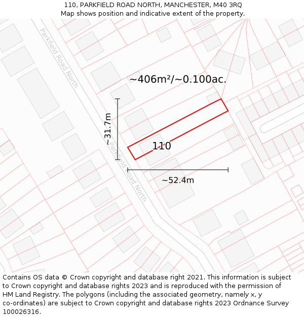 110, PARKFIELD ROAD NORTH, MANCHESTER, M40 3RQ: Plot and title map